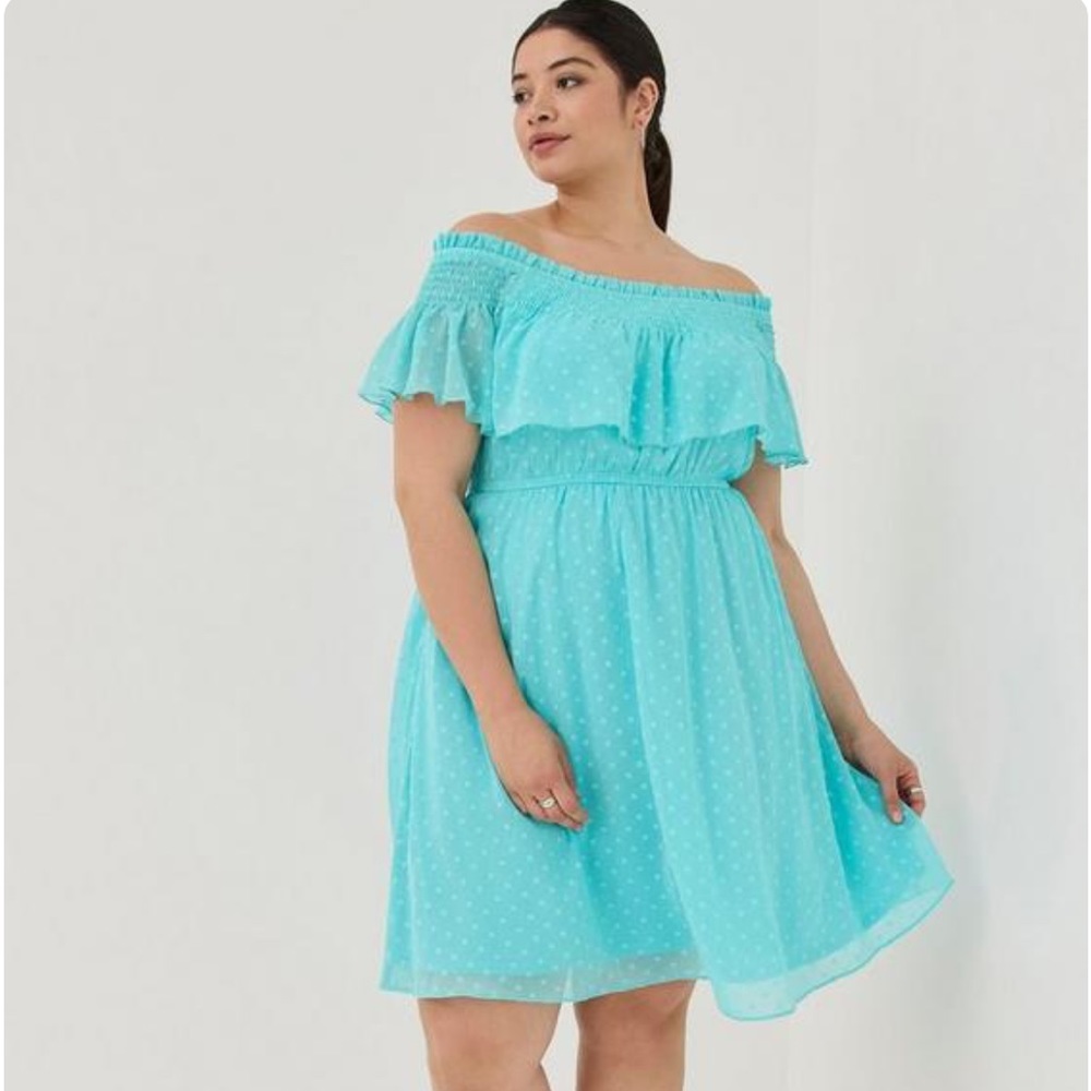 Torrid Clip Dot Turquoise Dress 00